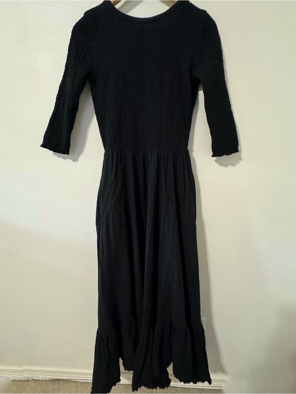 Free People Perfect Solution Maxi Dress Black Smock Lace-Up Long Sleeve-Small - Picture 3 of 13